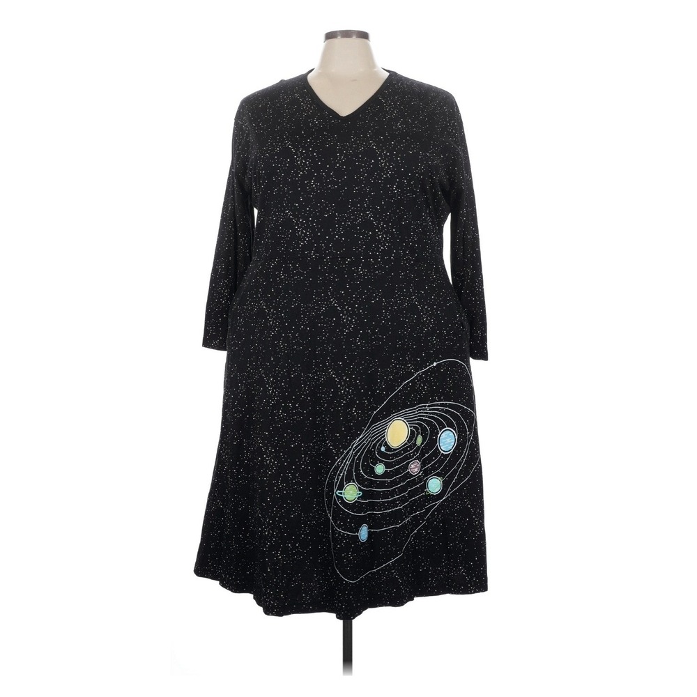Svaha Organic Cotton Midi Dress 5X Black Solar System Spacecore Starry STEM